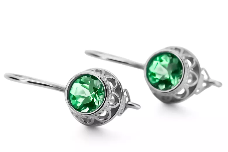 Emerald Sterling silver 925 Earrings Vintage Jewlery vec117s